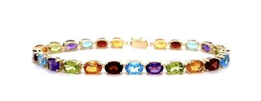 24ct Multicolor Semi Precious Gemstone 14KY Bracelet