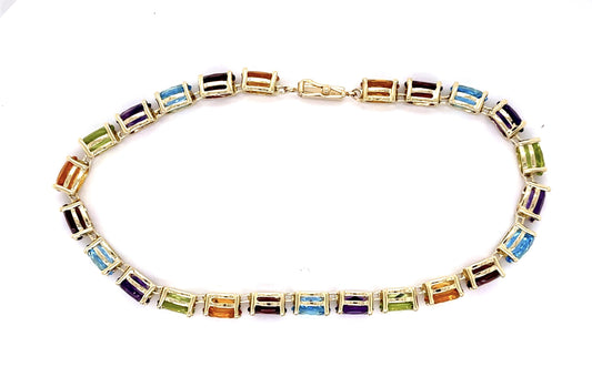 24ct Multicolor Semi Precious Gemstone 14KY Bracelet