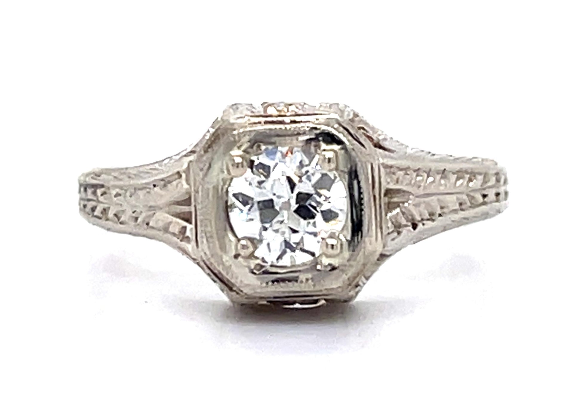 Art Deco .33ct Old European Diamond 18KW Ring (Antique 1920s)