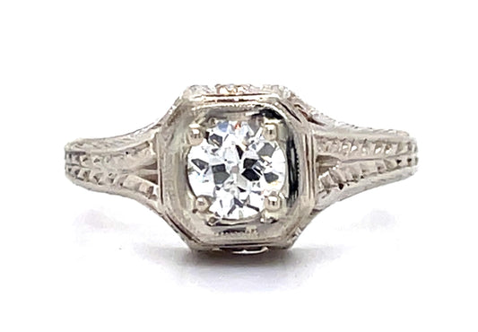 Art Deco .33ct Old European Diamond 18KW Ring (Antique 1920s)