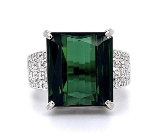 11.45ct Green Tourmaline .28ct Diamond Platinum Ring