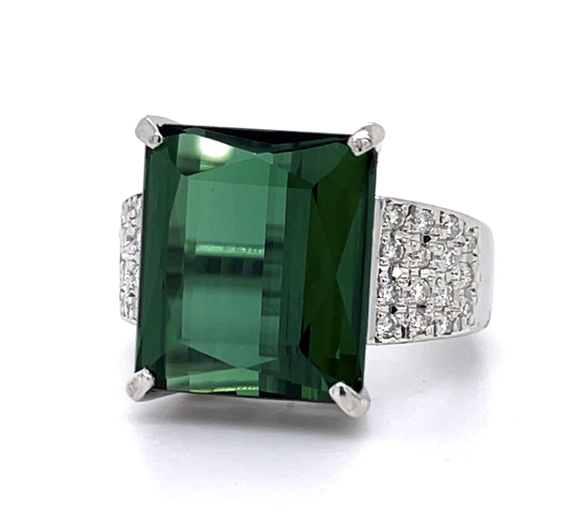 11.45ct Green Tourmaline .28ct Diamond Platinum Ring