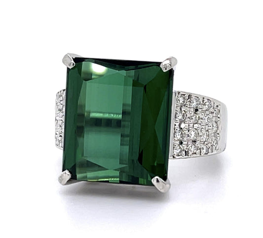 11.45ct Green Tourmaline .28ct Diamond Platinum Ring