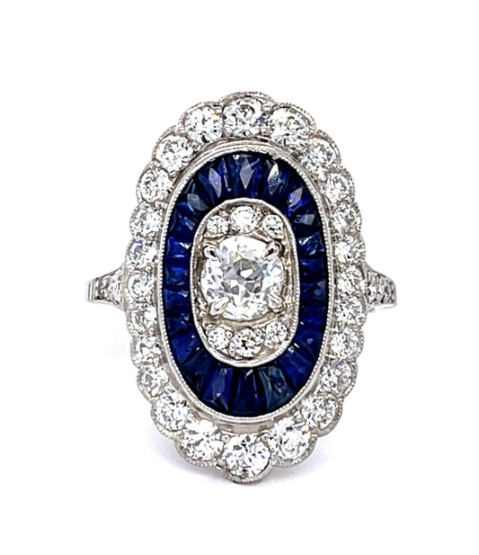 .51ct H VS1 (No Cert) Old Euro Dia 2.50ct Sapphire Platinum Ring 1.40ct SD