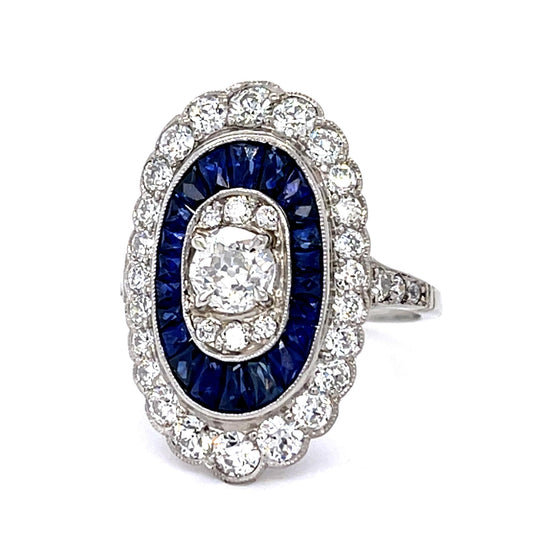 .51ct H VS1 (No Cert) Old Euro Dia 2.50ct Sapphire Platinum Ring 1.40ct SD