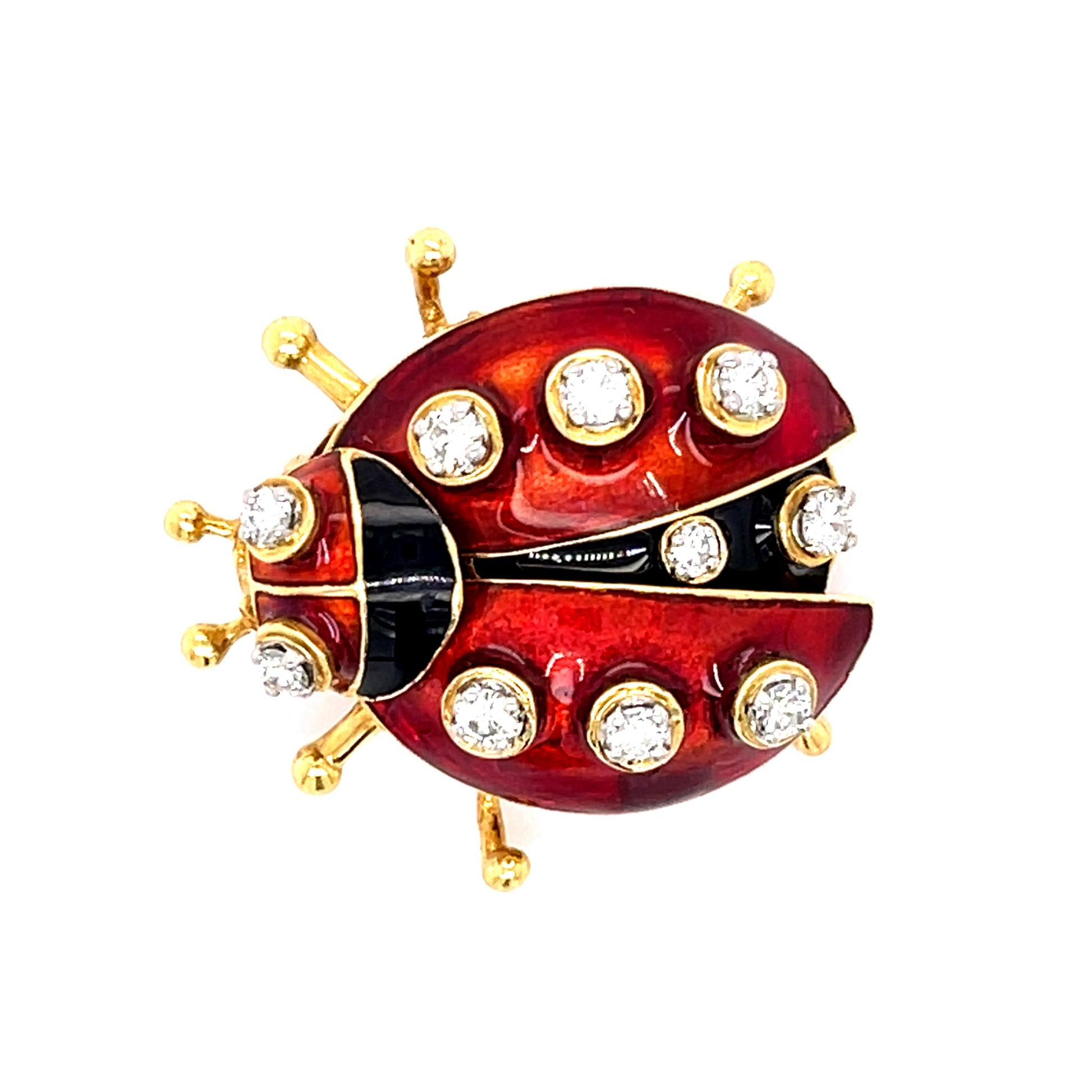 .75ct Diamond + Enamel 18KY Ladybug Brooch