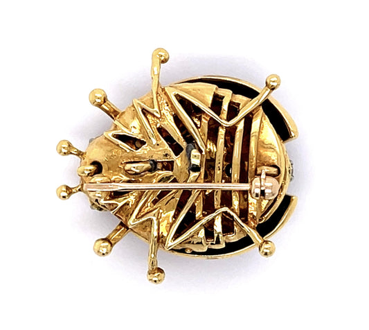 .75ct Diamond + Enamel 18KY Ladybug Brooch