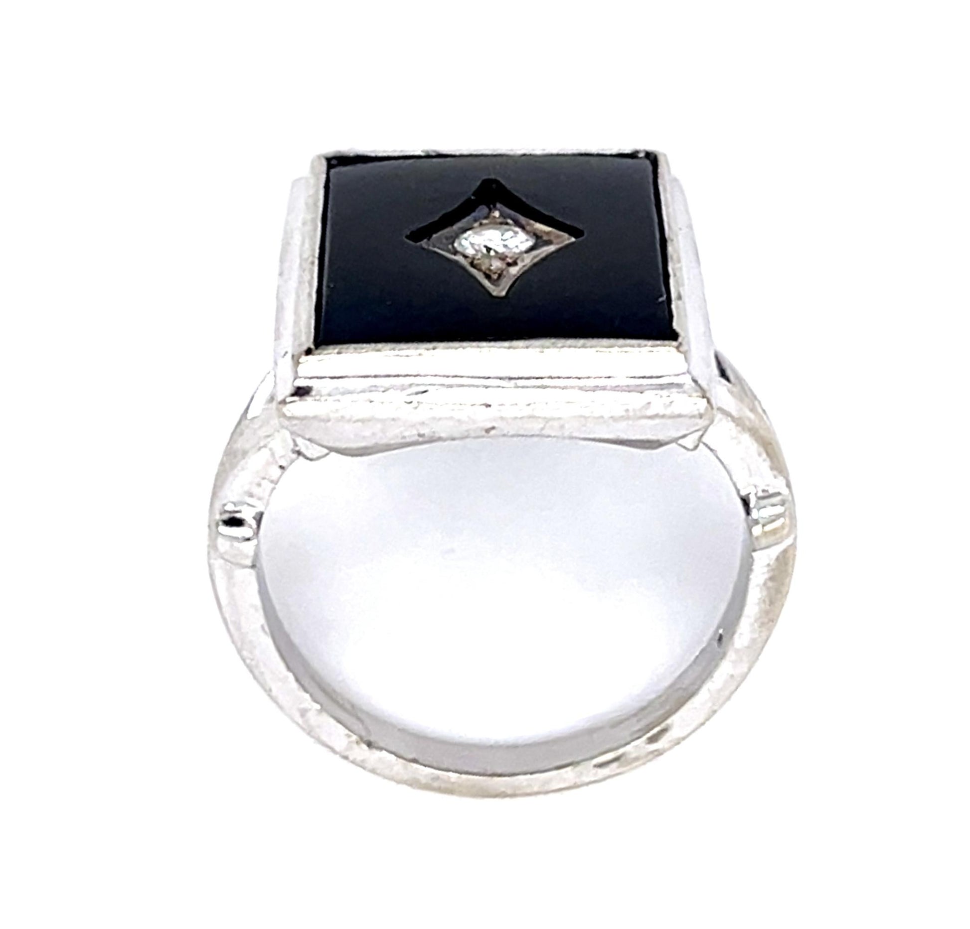 14KW Diamond &  Onyx Art Deco Ring 5.7gr 0.12ct(dia) Circa 1930s ESTATE  Size 7