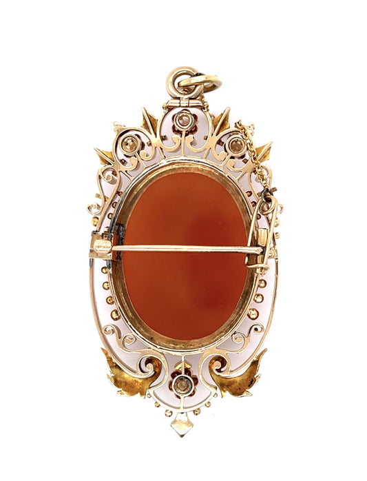 Victorian Agate Cameo 18KY Pendant Brooch (Antique 1870s)