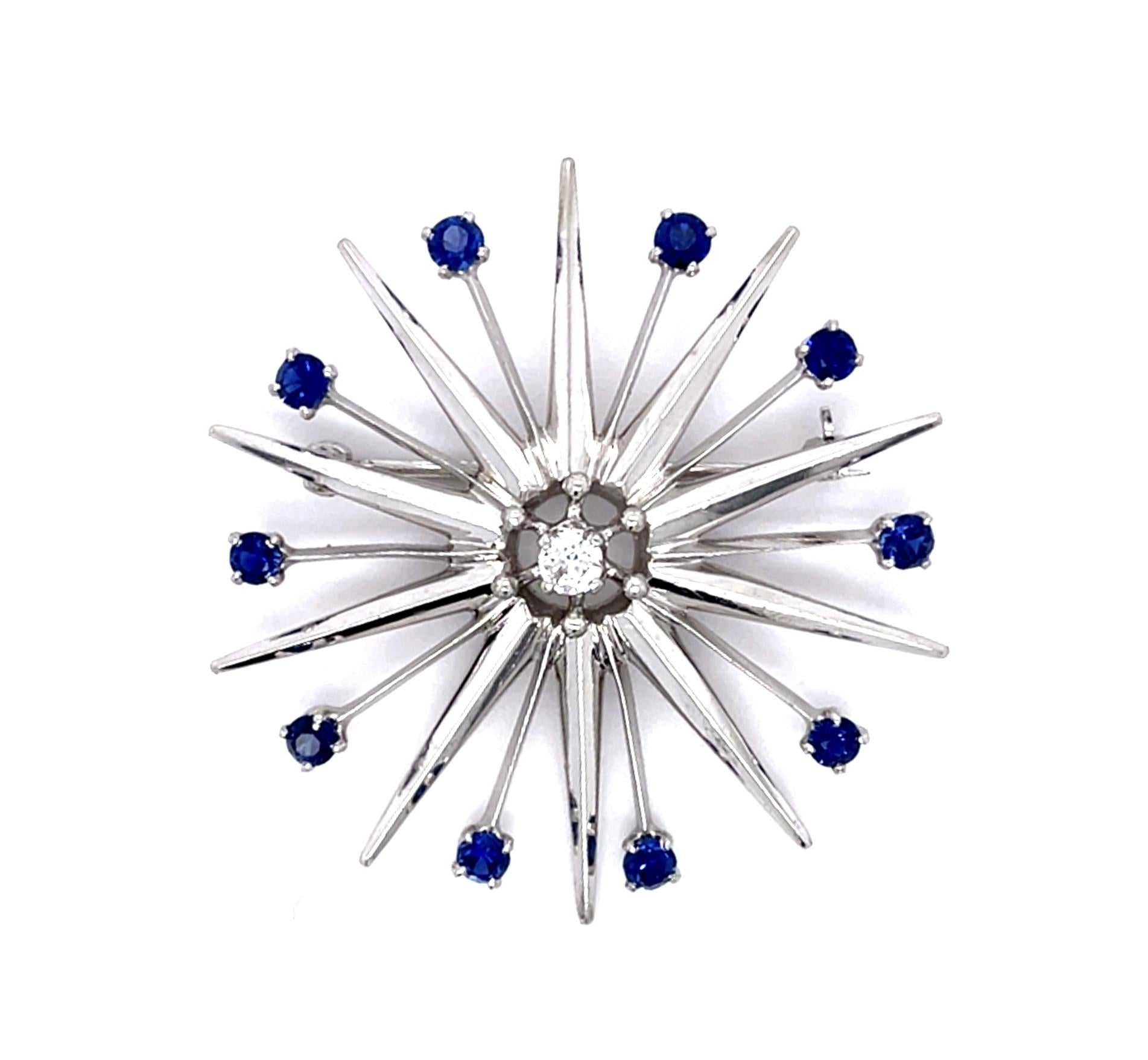 0.18ct Diamond & 1.50ctw Sapphire PT 16.20gr Brooch Circa 1950s