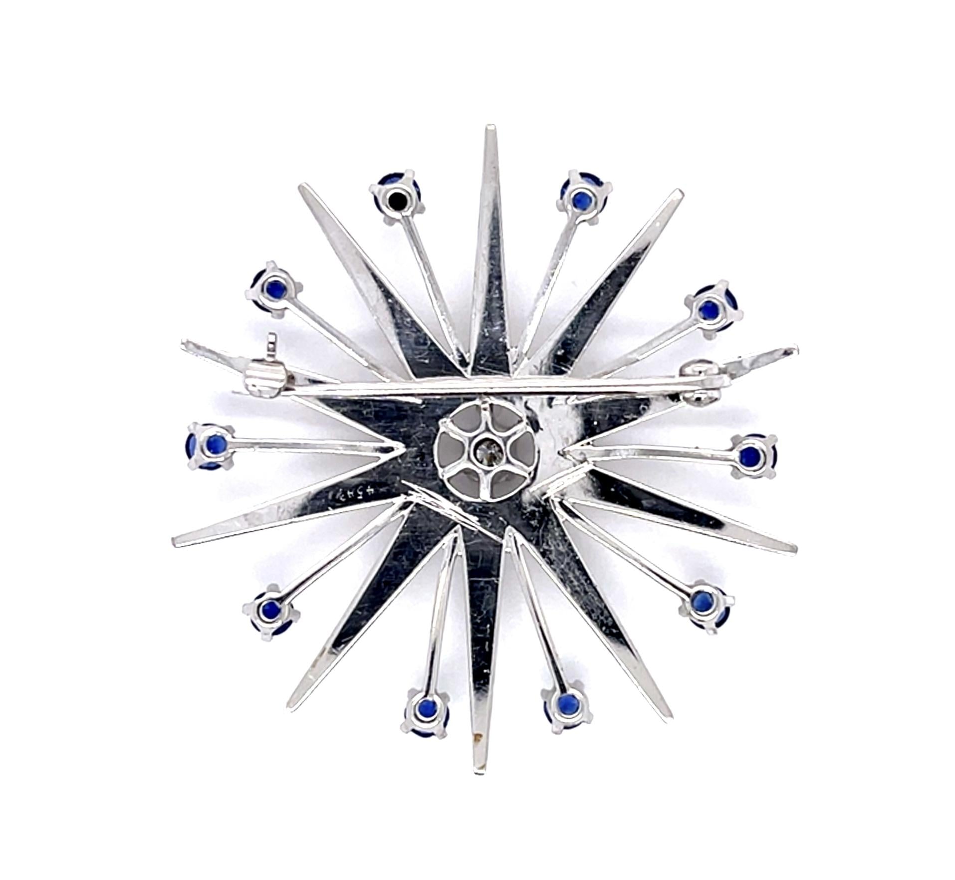0.18ct Diamond & 1.50ctw Sapphire PT 16.20gr Brooch Circa 1950s