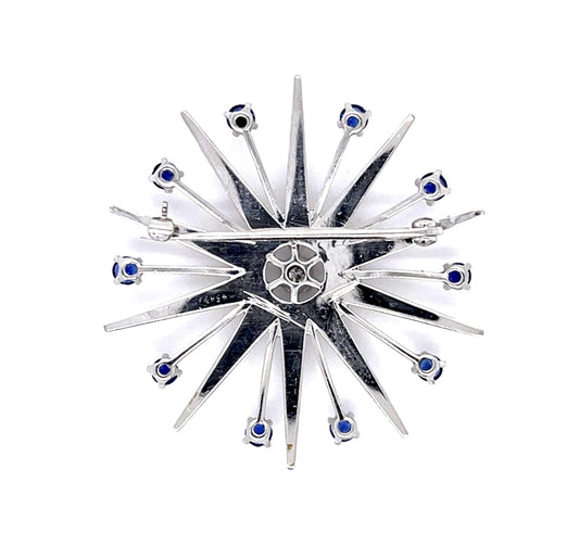 0.18ct Diamond & 1.50ctw Sapphire PT 16.20gr Brooch Circa 1950s