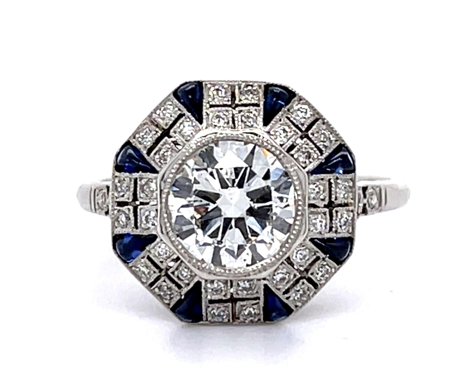 Platinum Handmade Ring 1.18ct I SI1 Diamond | Sapphires .45 carats | .38ct SD
