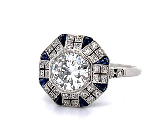 Platinum Handmade Ring 1.18ct I SI1 Diamond | Sapphires .45 carats | .38ct SD