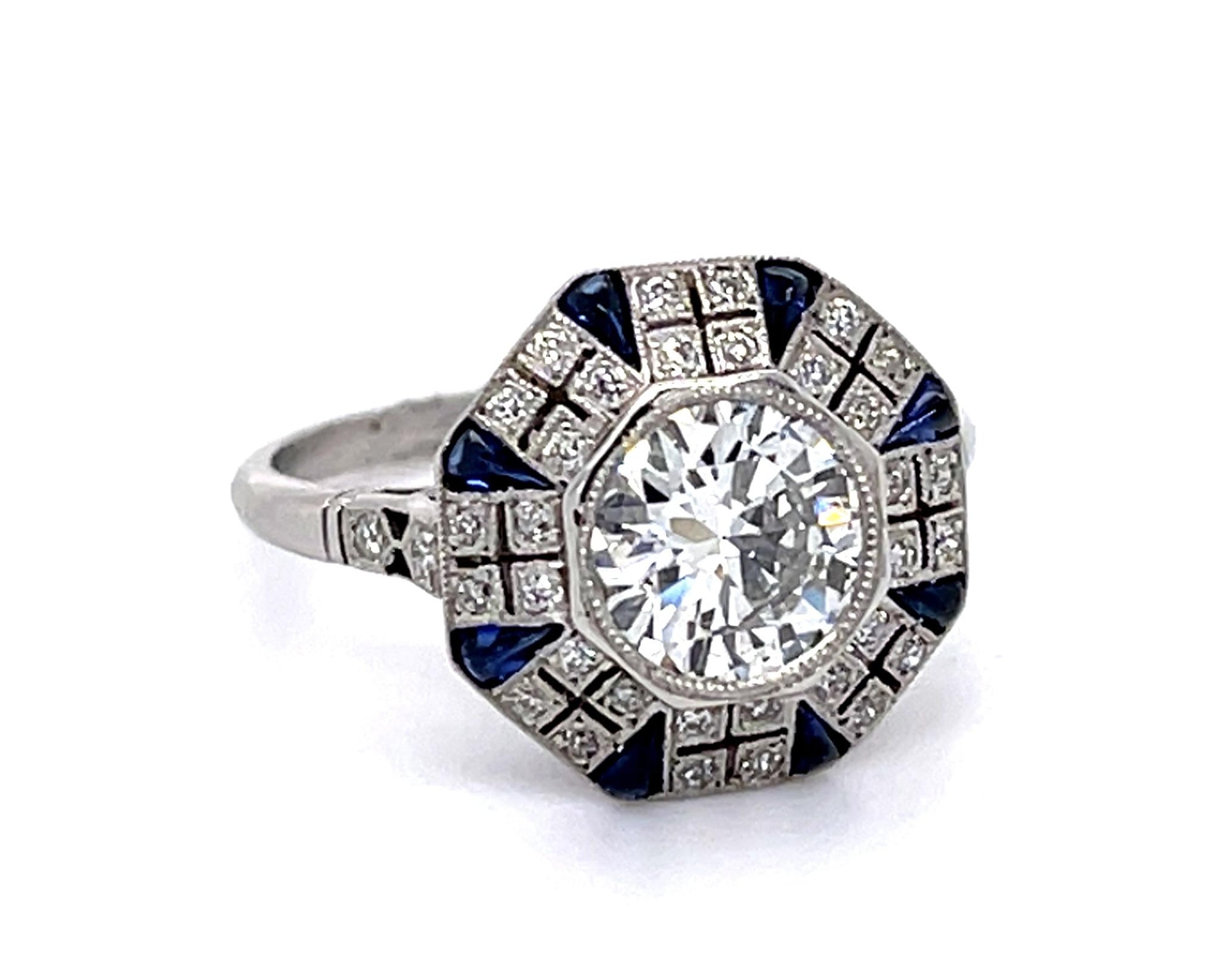 Platinum Handmade Ring 1.18ct I SI1 Diamond | Sapphires .45 carats | .38ct SD