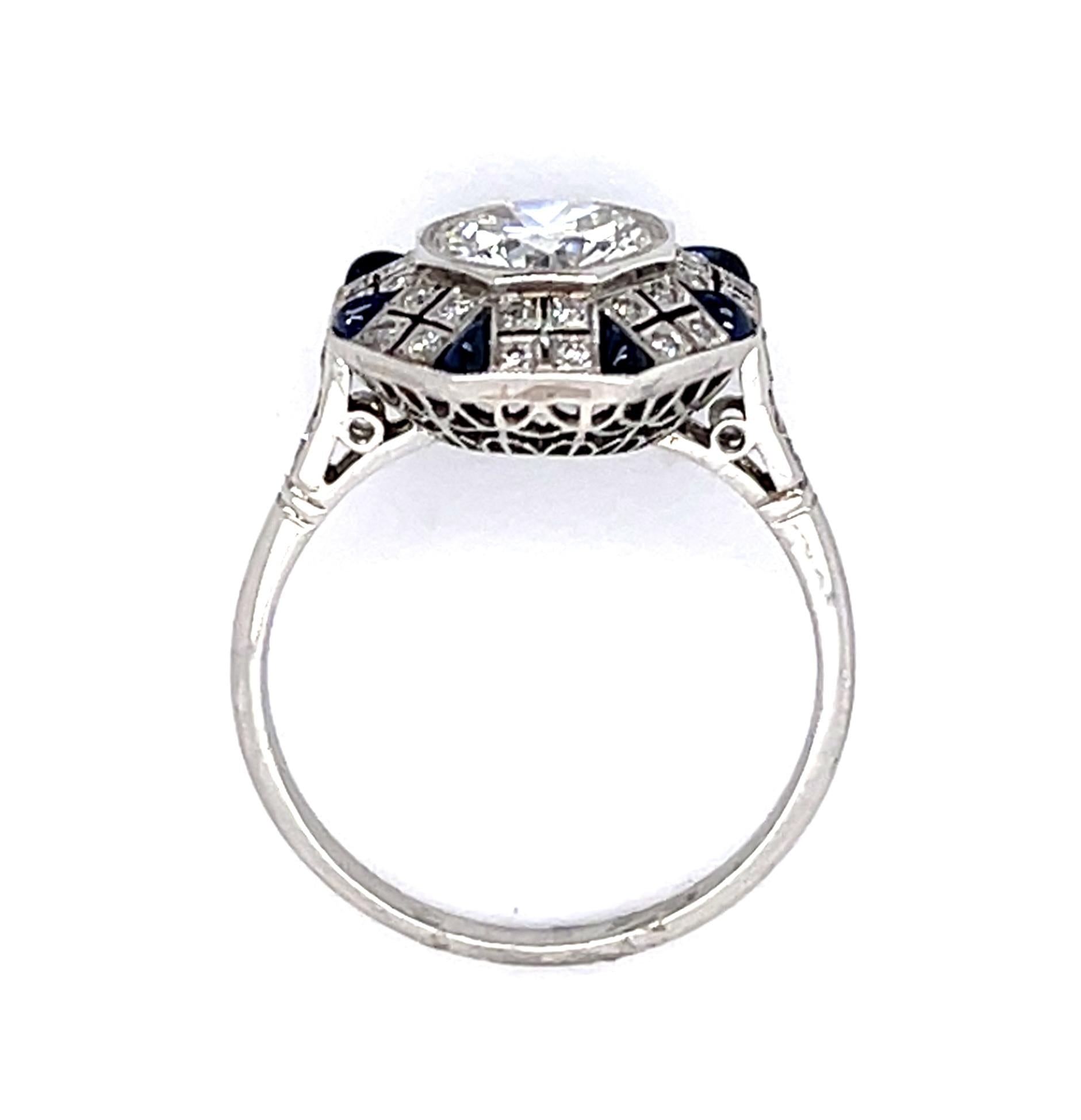Platinum Handmade Ring 1.18ct I SI1 Diamond | Sapphires .45 carats | .38ct SD