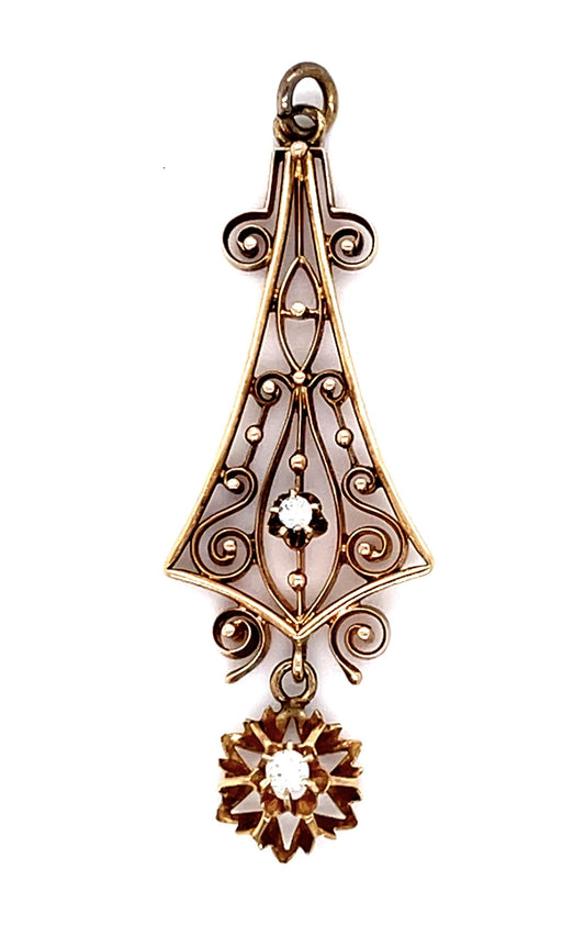 Edwardian .12ct Diamond 10KY Lavaliere Pendant (Antique 1900s) Jmp ring not gold