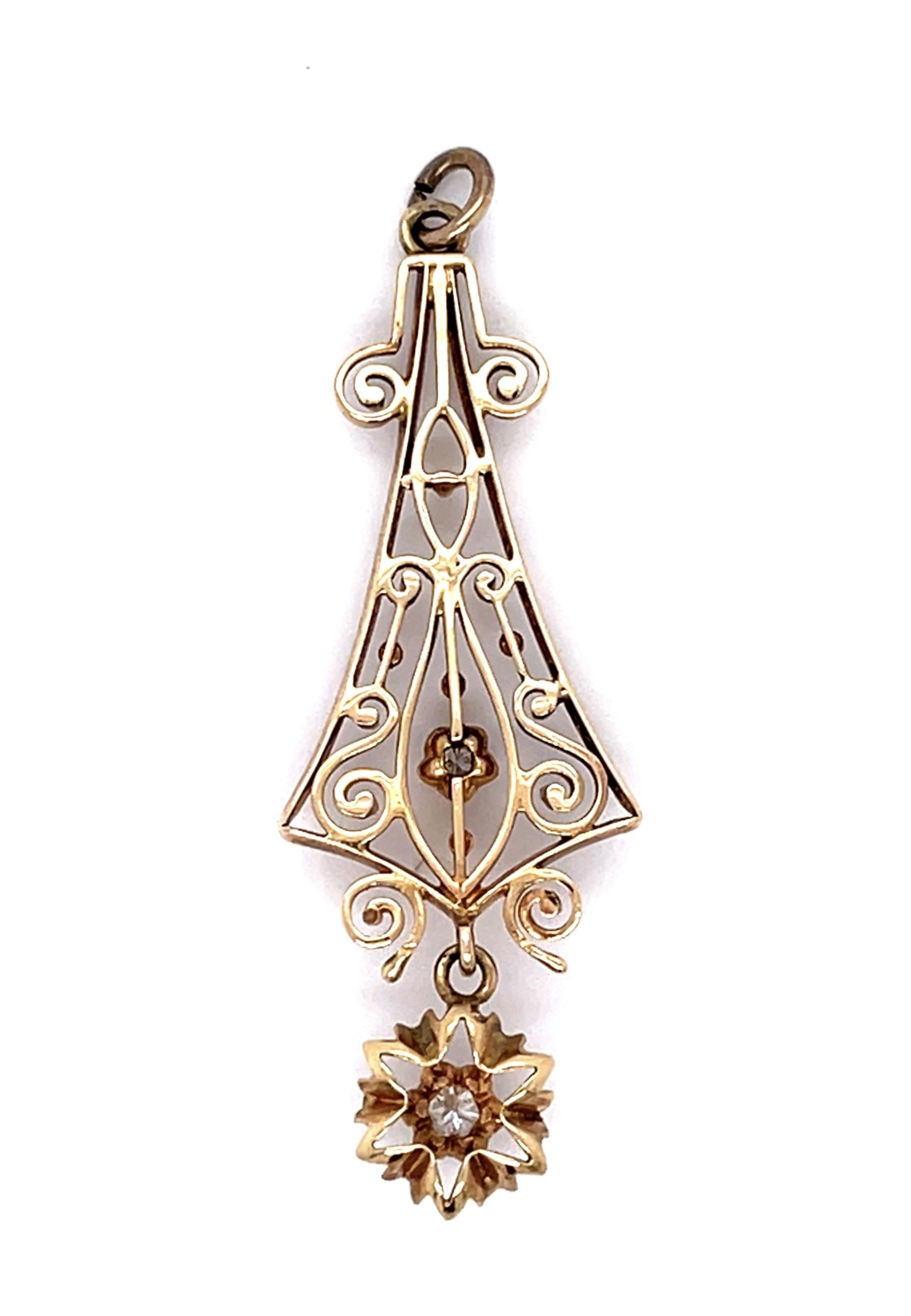 Edwardian .12ct Diamond 10KY Lavaliere Pendant (Antique 1900s) Jmp ring not gold