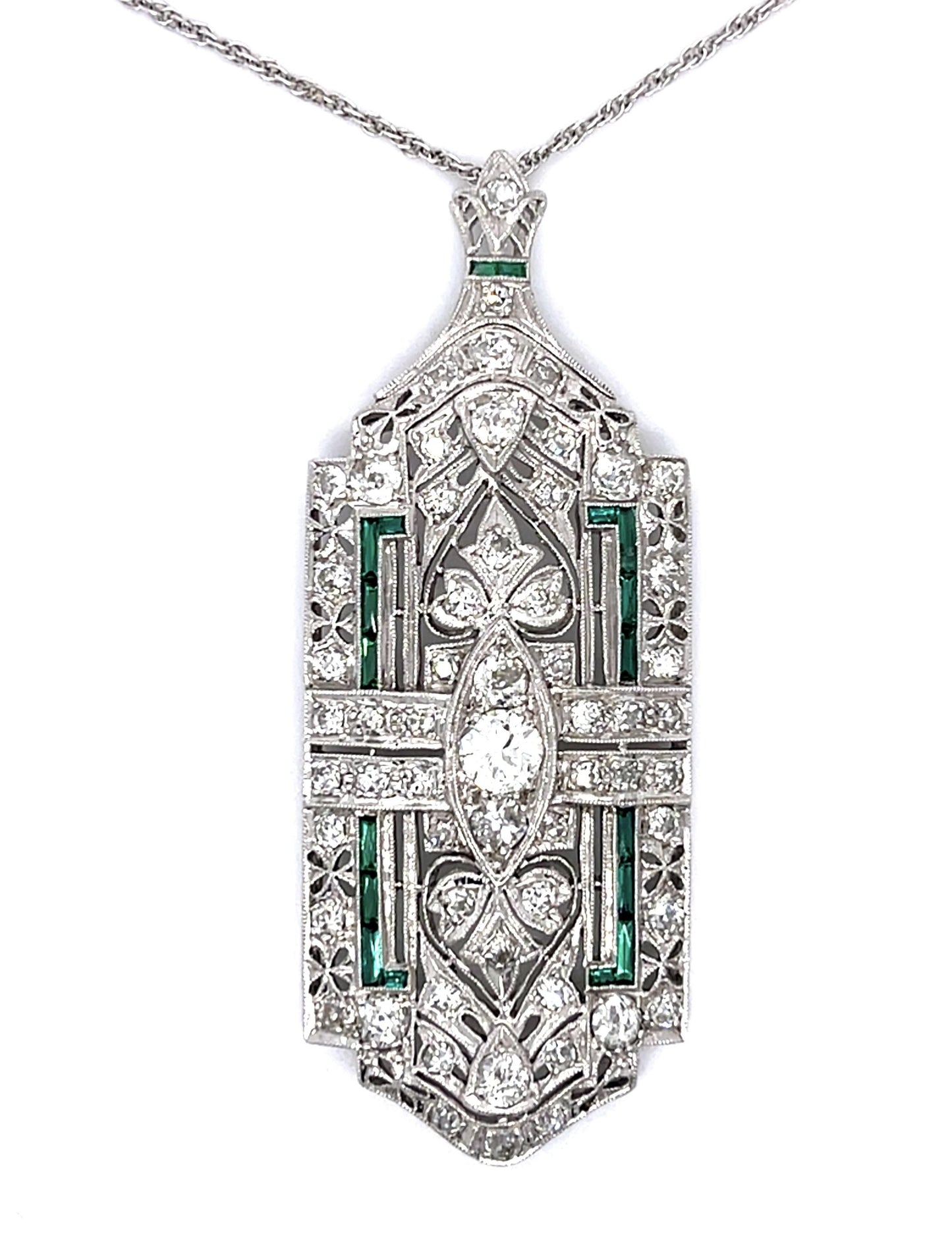 Art Deco .35ct Old Euro Center Dia Platinum Pendant (Antique 1920s) 2.70ct SD