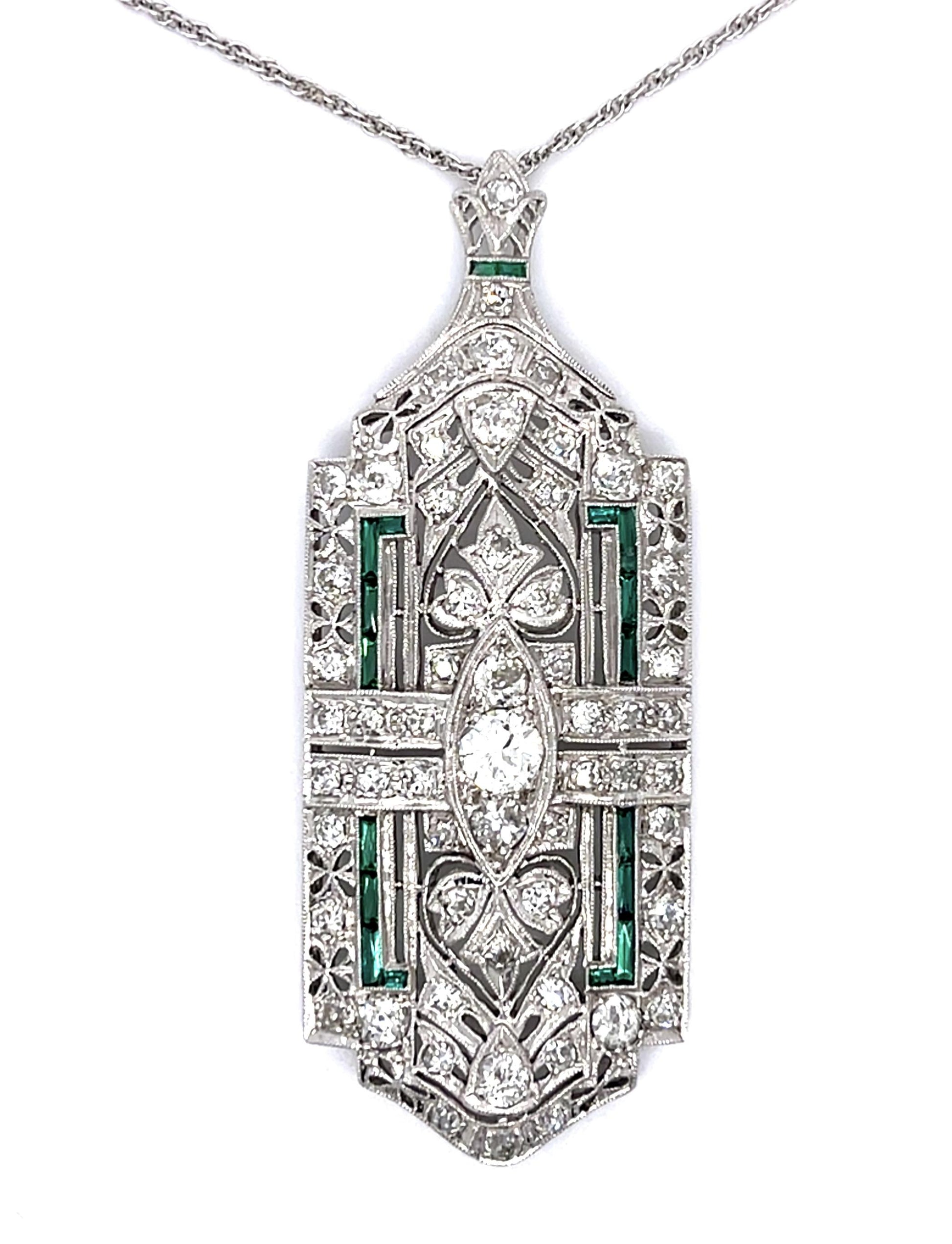Art Deco .35ct Old Euro Center Dia Platinum Pendant (Antique 1920s) 2.70ct SD