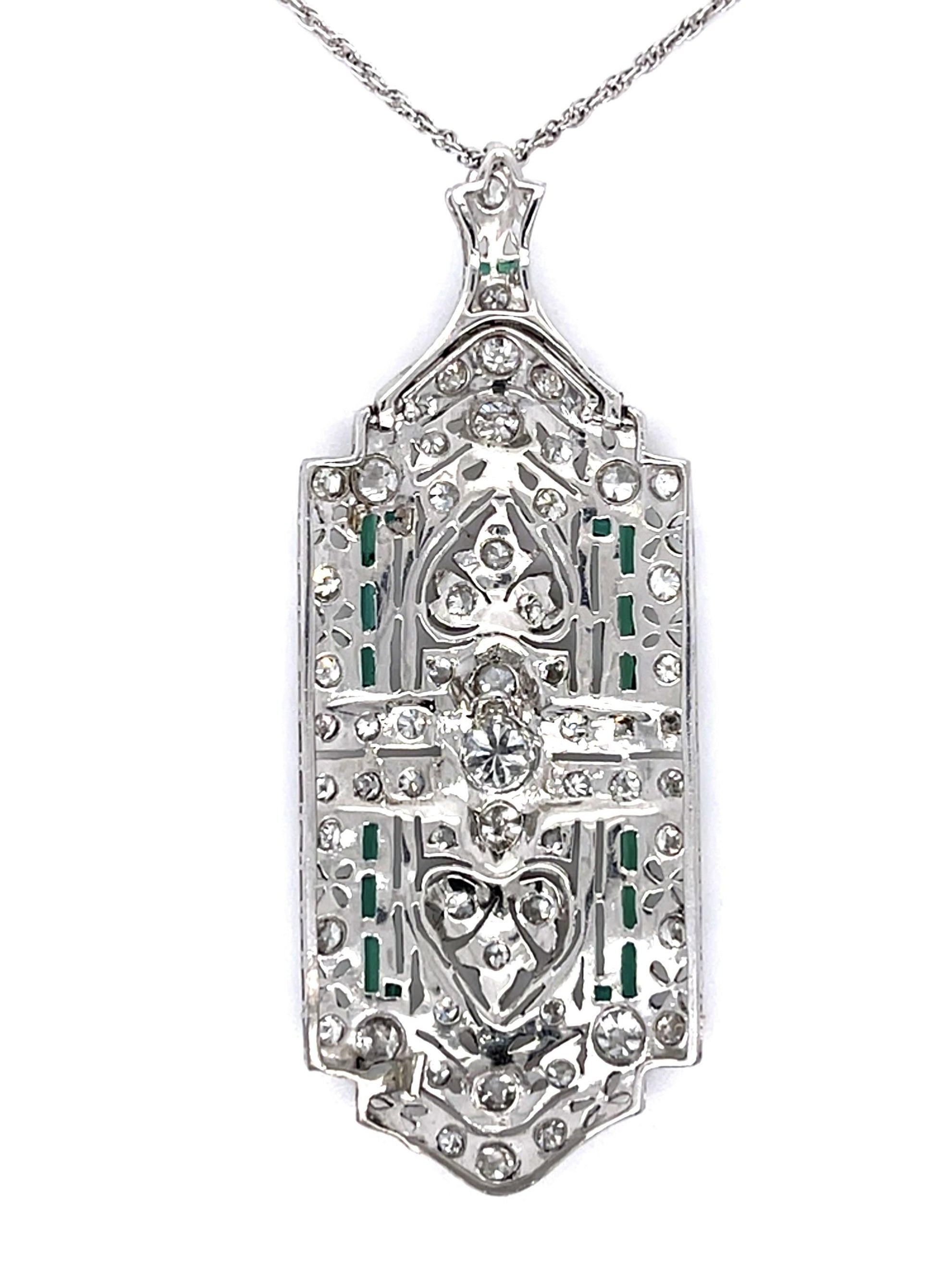 Art Deco .35ct Old Euro Center Dia Platinum Pendant (Antique 1920s) 2.70ct SD