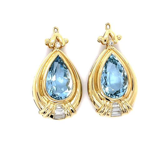 18ct Aquamarine .66ct Diamond 18KY Earrings (Estate 1970s)
