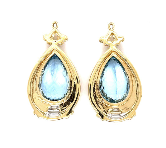 18ct Aquamarine .66ct Diamond 18KY Earrings (Estate 1970s)