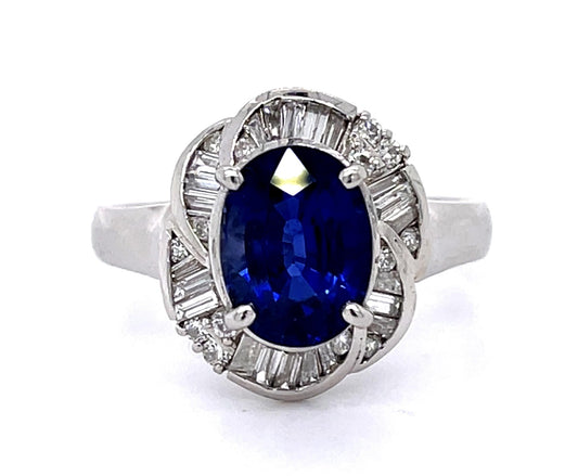 3.40ct Heated Madagascar Sapphire .60ct Diamond Platinum Ring
