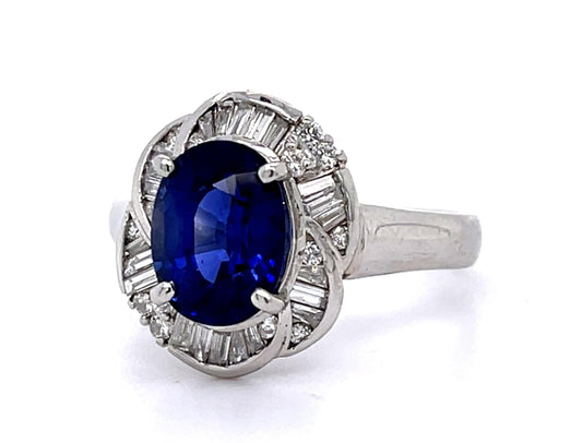 3.40ct Heated Madagascar Sapphire .60ct Diamond Platinum Ring
