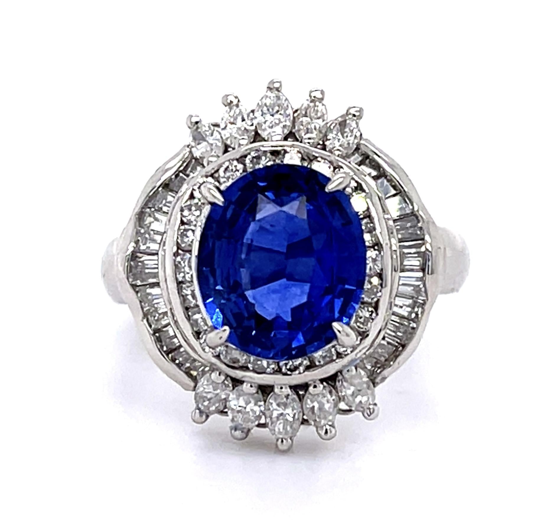 3.16ct Heated Sri Lanka Ceylon Sapphire 1.06ct Diamond Platinum Ring