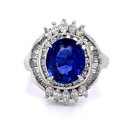 3.16ct Heated Sri Lanka Ceylon Sapphire 1.06ct Diamond Platinum Ring