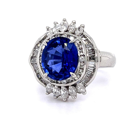 3.16ct Heated Sri Lanka Ceylon Sapphire 1.06ct Diamond Platinum Ring