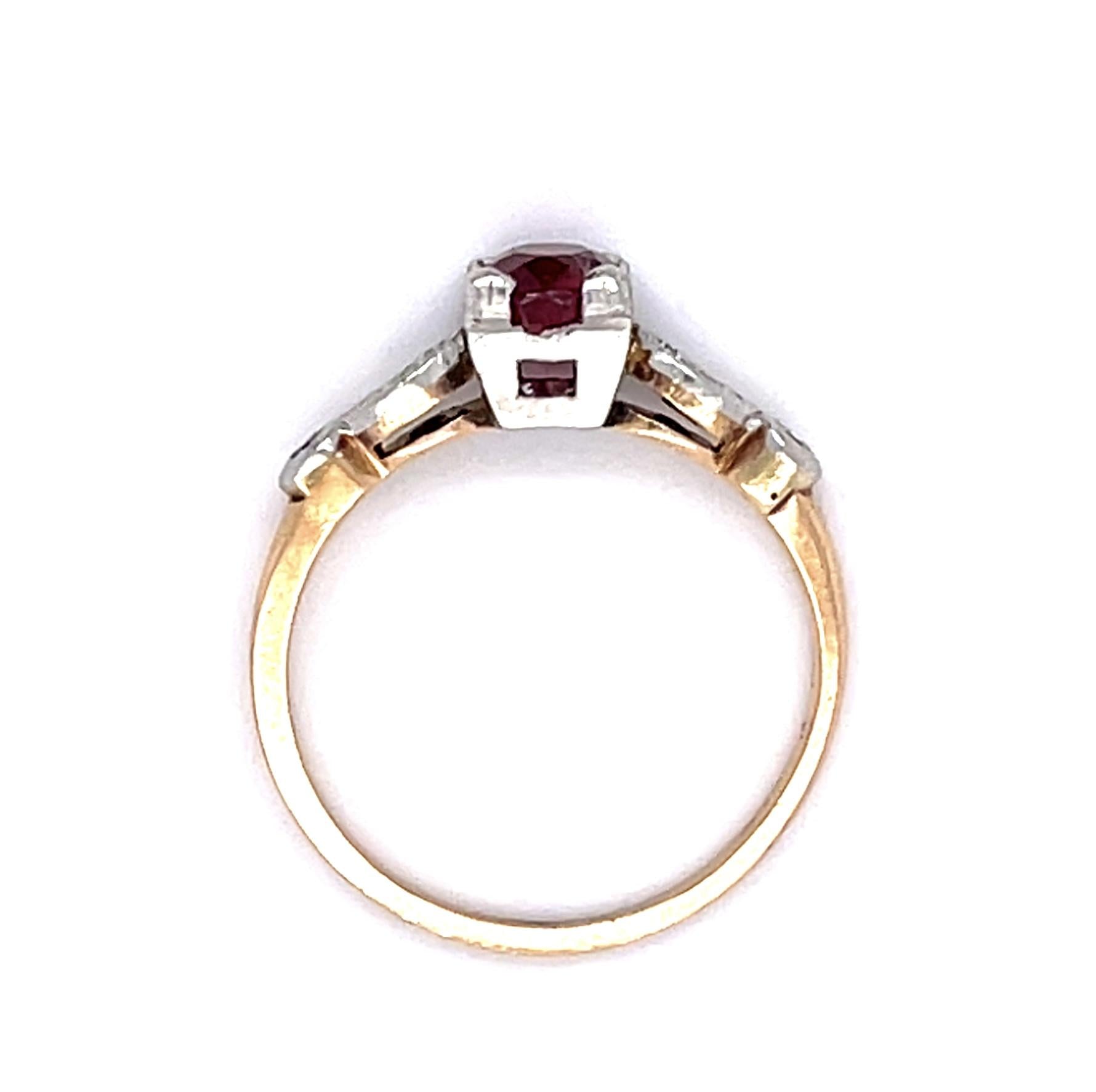 Edwardian .80ct Ruby .08ct Diamond PT+14KY Ring (Antique 1900s)