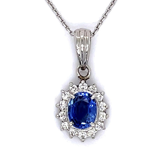 .88ct Sapphire .19ct Diamond Platinum Pendant