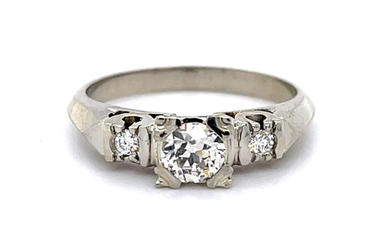 .36ct Old European Center Diamond 14KW Ring (Vintage 1950s)