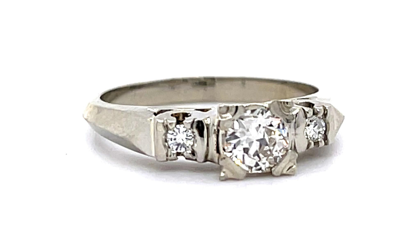 .36ct Old European Center Diamond 14KW Ring (Vintage 1950s)