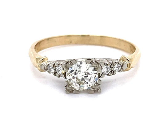 .50ct Old European Center Diamond 14K 2 Tone Ring (Vintage 1950s) .08ct SD