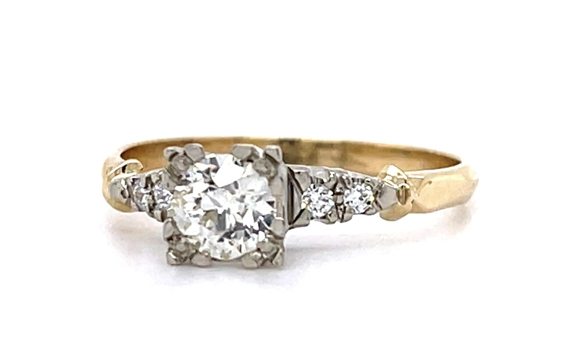 .50ct Old European Center Diamond 14K 2 Tone Ring (Vintage 1950s) .08ct SD
