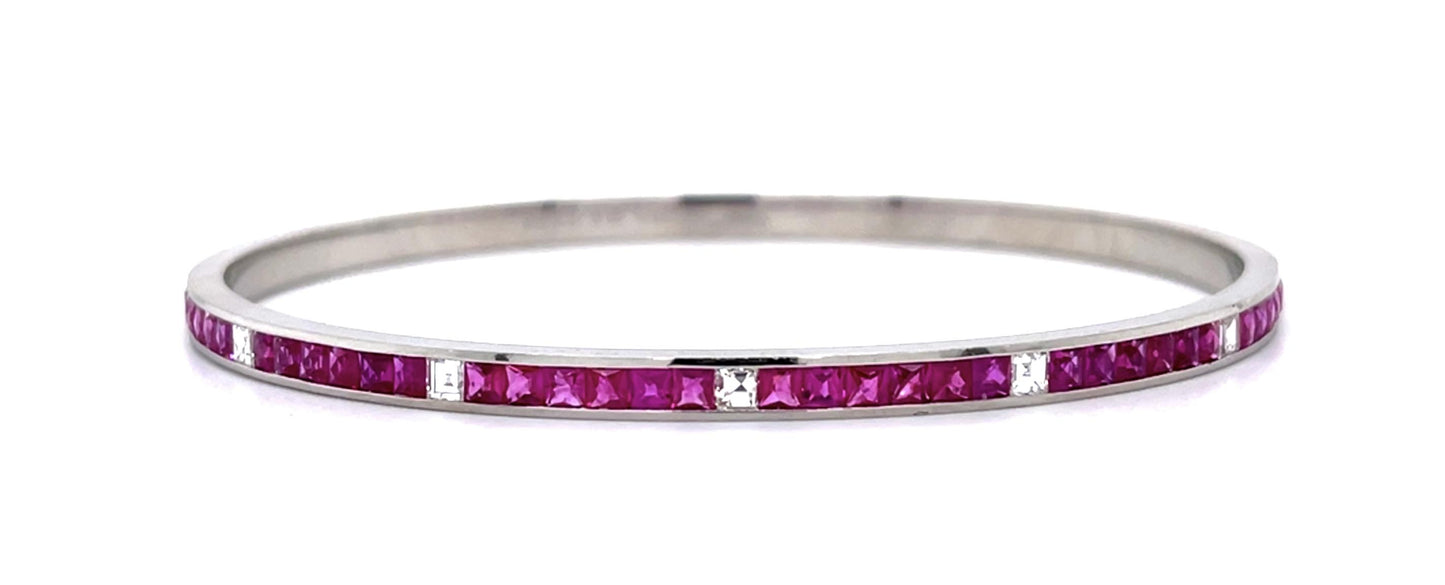 3ct French-cut Ruby .43ct Carre Diamond Engraved Bangle Bracelet