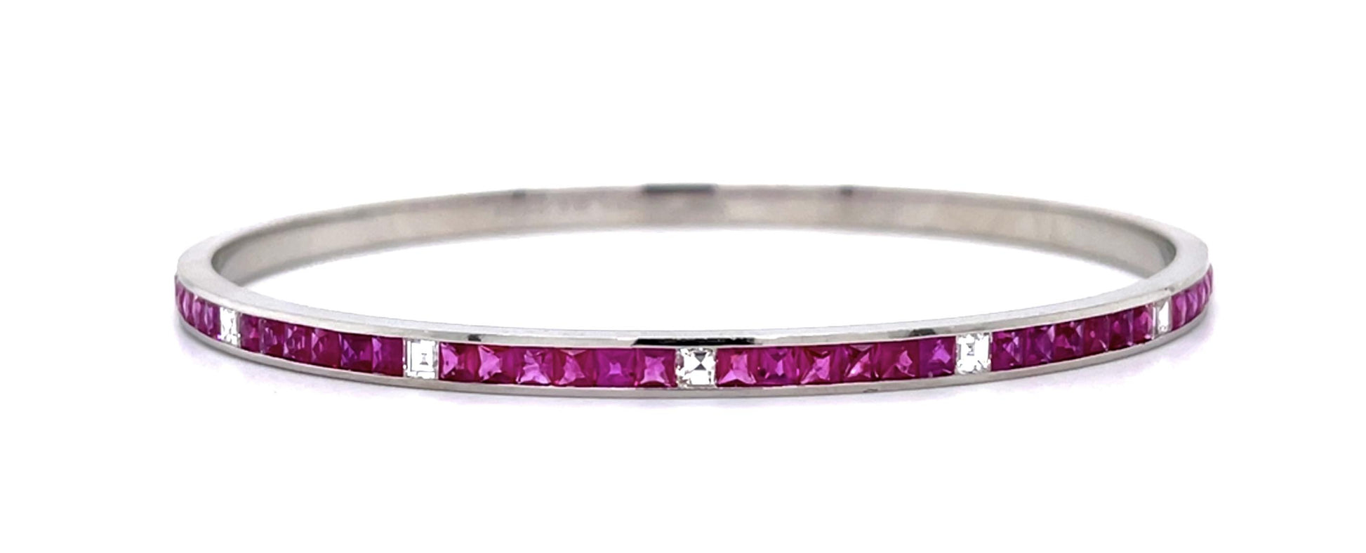 3ct French-cut Ruby .43ct Carre Diamond Engraved Bangle Bracelet