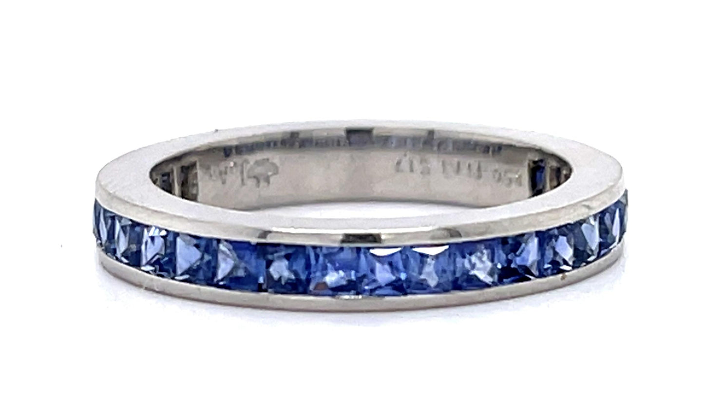 1.20ct French-cut Cornflower Blue Sapphire Platinum 3/4 Eternity Band
