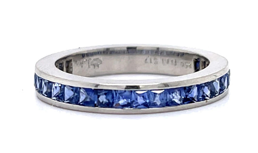 1.20ct French-cut Cornflower Blue Sapphire Platinum 3/4 Eternity Band