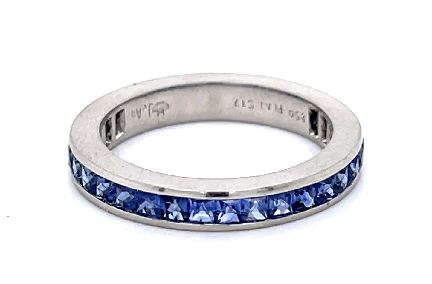 1.20ct French-cut Cornflower Blue Sapphire Platinum 3/4 Eternity Band