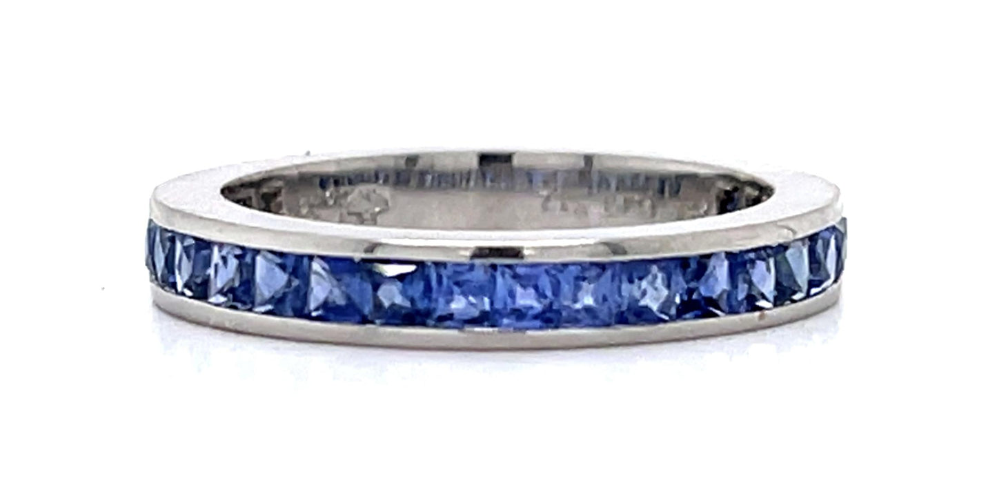1.20ct French-cut Cornflower Blue Sapphire Platinum 3/4 Eternity Band
