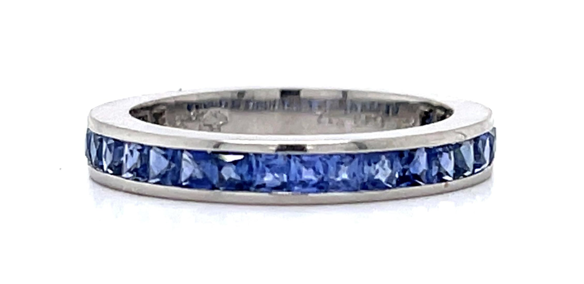 1.20ct French-cut Cornflower Blue Sapphire Platinum 3/4 Eternity Band