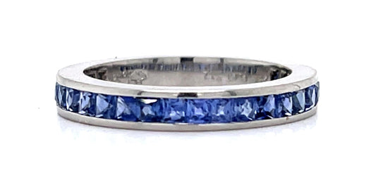 1.20ct French-cut Cornflower Blue Sapphire Platinum 3/4 Eternity Band