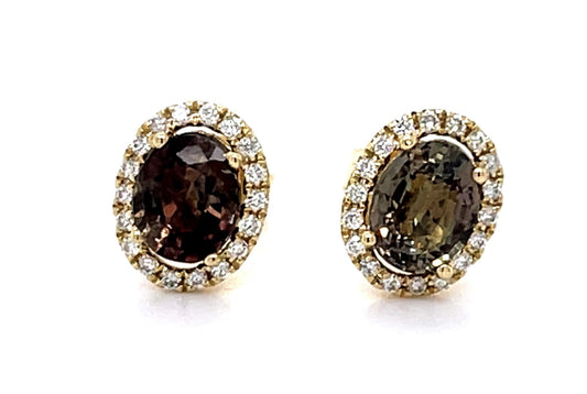 .92ct+1.01ct Alexandrite .28ct Diamond 14KY Stud Earrings