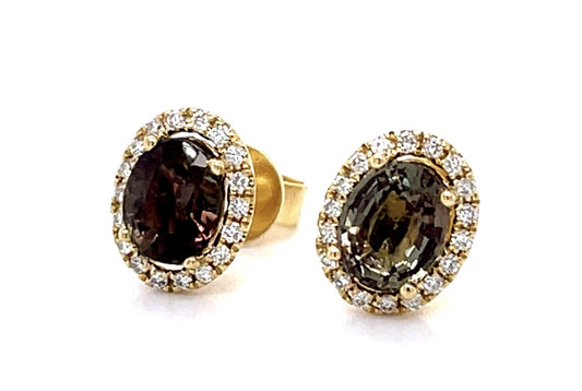 .92ct+1.01ct Alexandrite .28ct Diamond 14KY Stud Earrings