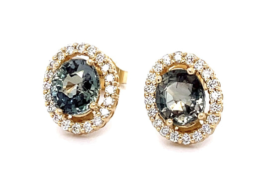 1.93ct Alexandrite .28ct Diamond 14KY Stud Earrings