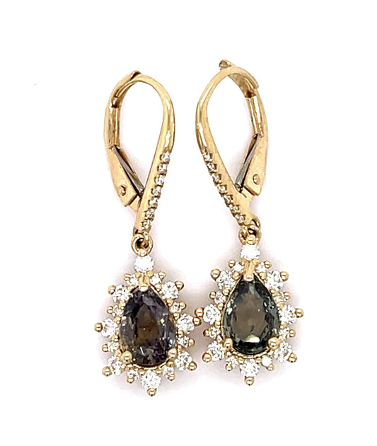 2ct Alexandrite .50ct Diamond 14KY Drop Earrings